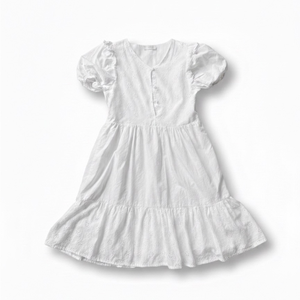 Elegant White Kids Casual Dress 10Y-11Y